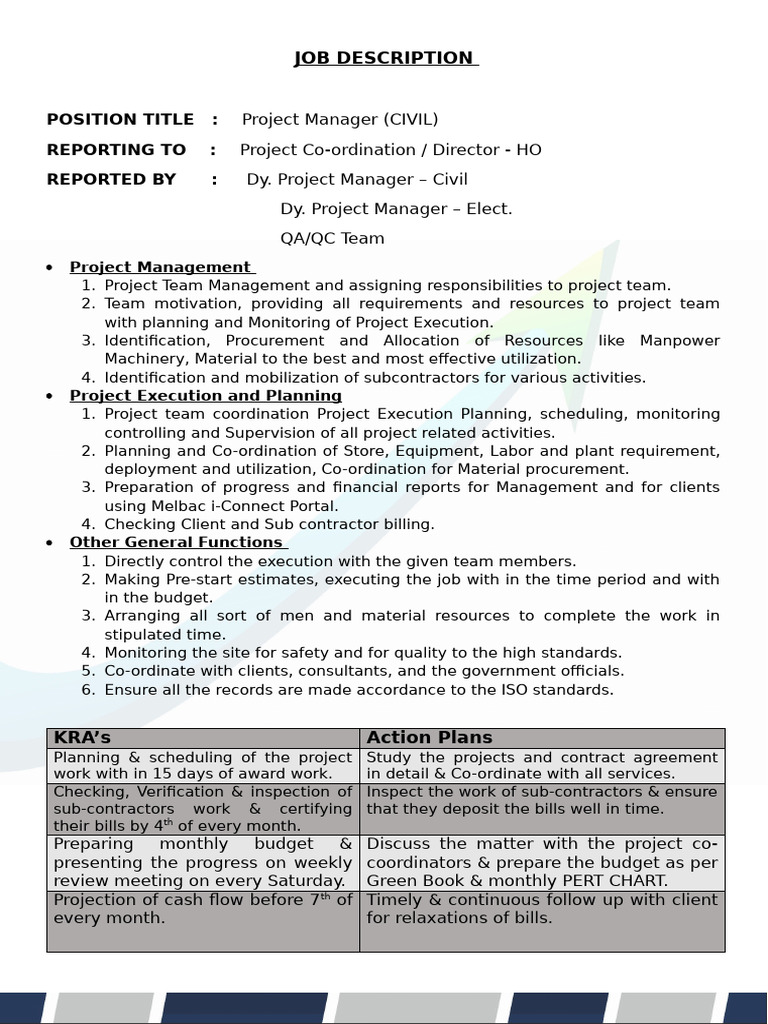 Job Description Form - Project Manager | PDF