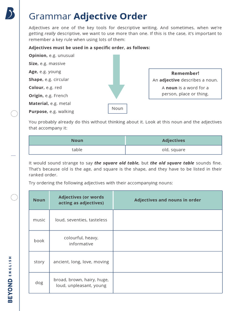 t e 1643978935 Adjective Order Worksheet Ver 2 | PDF