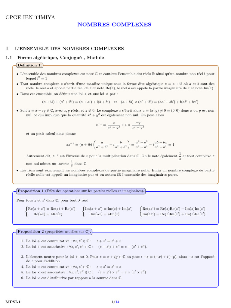 Cours Nombres Complexes | PDF | Nombre complexe | Mathématiques ...