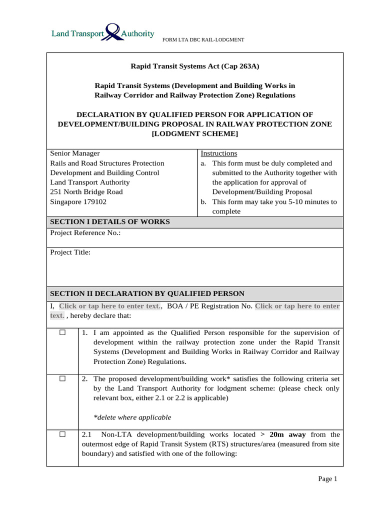 Form Lta Dbc Rail Lodgement | PDF | Transport | Public Transport