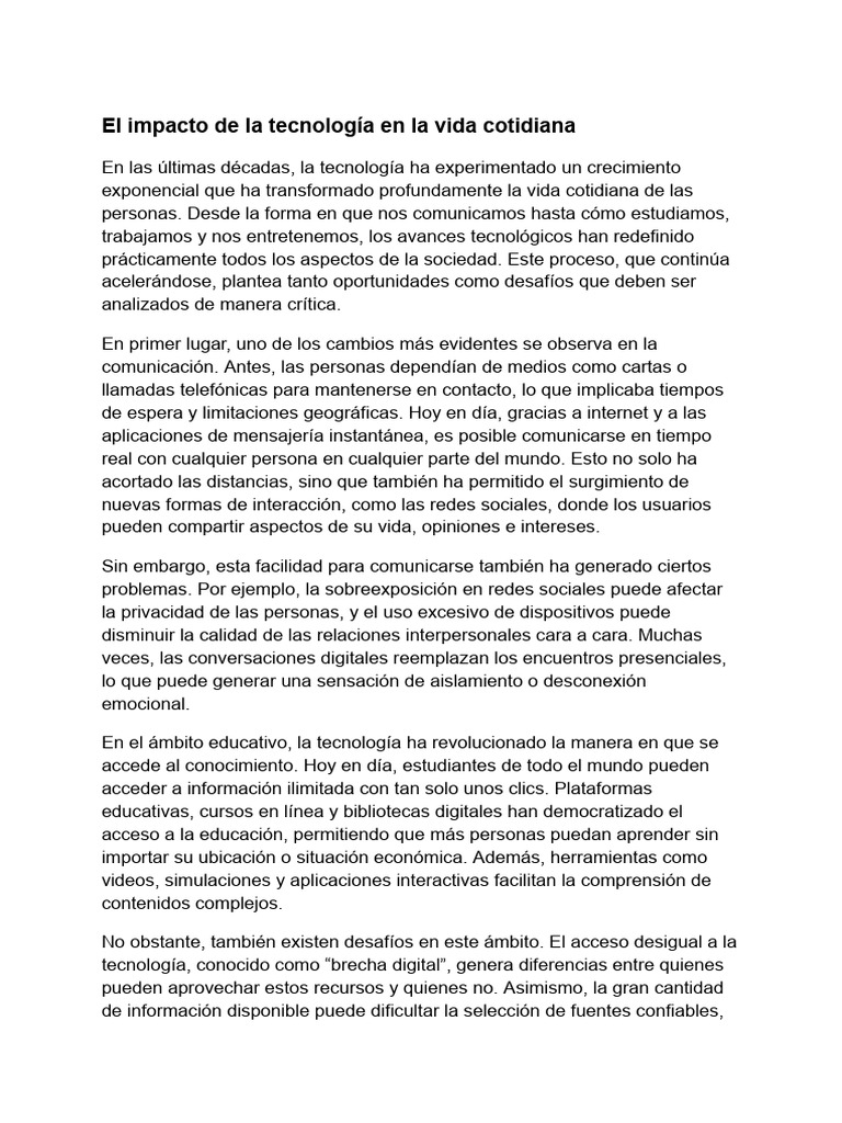 Apunte El Impacto de La Tecnología en La Vida Cotidiana | PDF ...