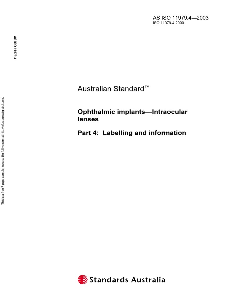 As ISO 11979.4-2003 Opthalmic Implants - Intraocular Lenses Labelling ...