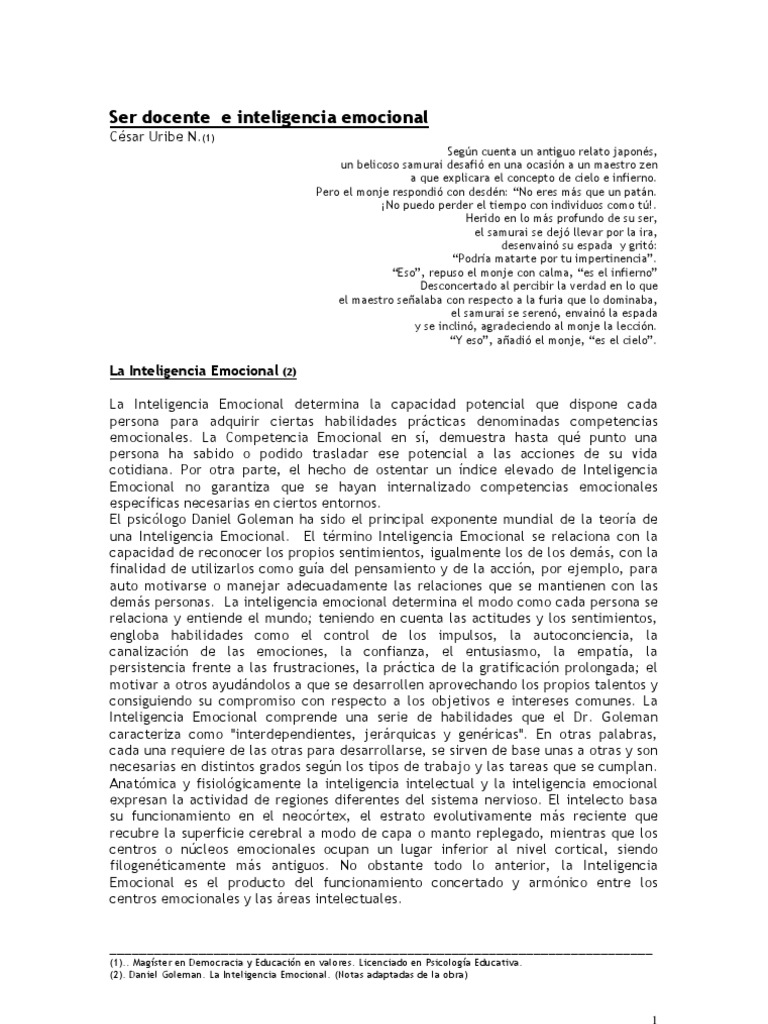 Ser Docente e Inteligencia Emocional | PDF | Inteligencia emocional ...