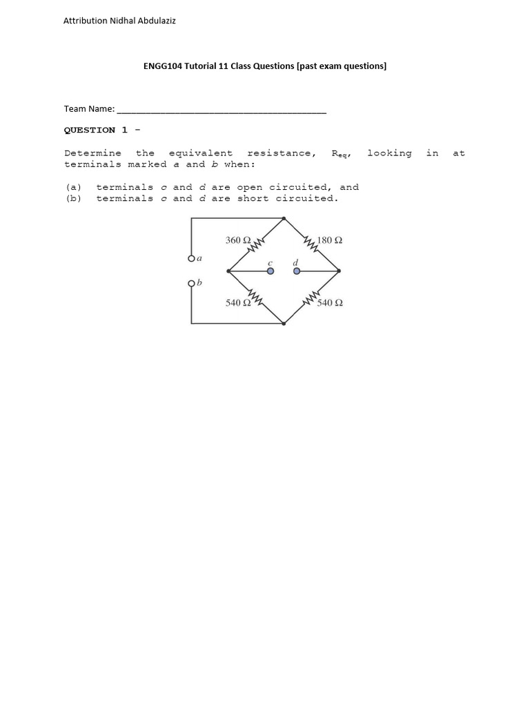 ENGG104 Tutorial 11 Class Questions v2 | PDF