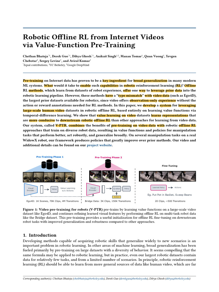 Robotic Offline RL From Internet Videos via Value-Function Pre-Training ...