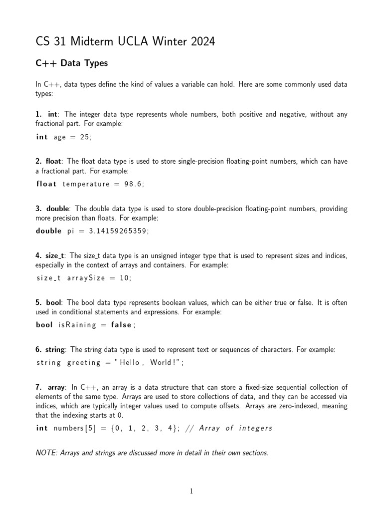 UPE CS31 Midterm Cheat Sheet | PDF | Boolean Data Type | Data Type