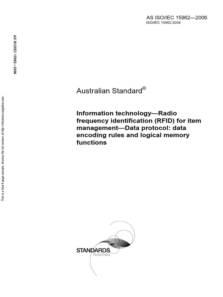 As ISO IEC 15962-2006 Information Technology - Radio Frequency ...