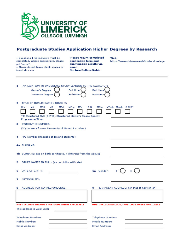 Postgraduate Research Application Form 7 June 2024 | PDF | Academic ...