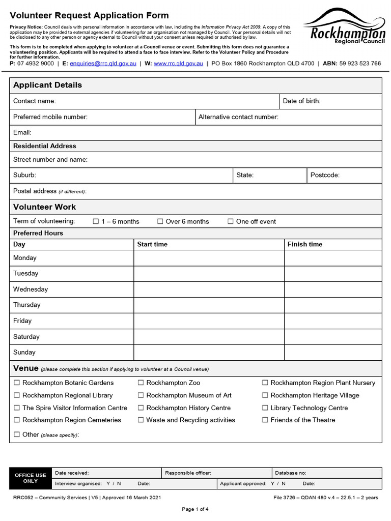 RRC052 Volunteer Request Application Form V5 | PDF | Driver's License ...