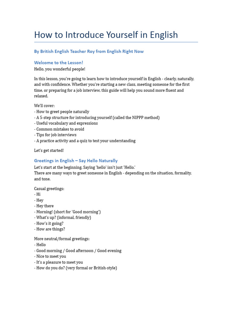 How To Introduce Yourself in English | PDF | Human Communication