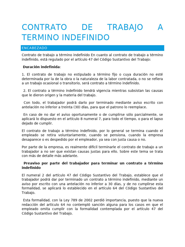 Contrato Termino Indefinido | PDF | Daños y perjuicios | Derecho laboral
