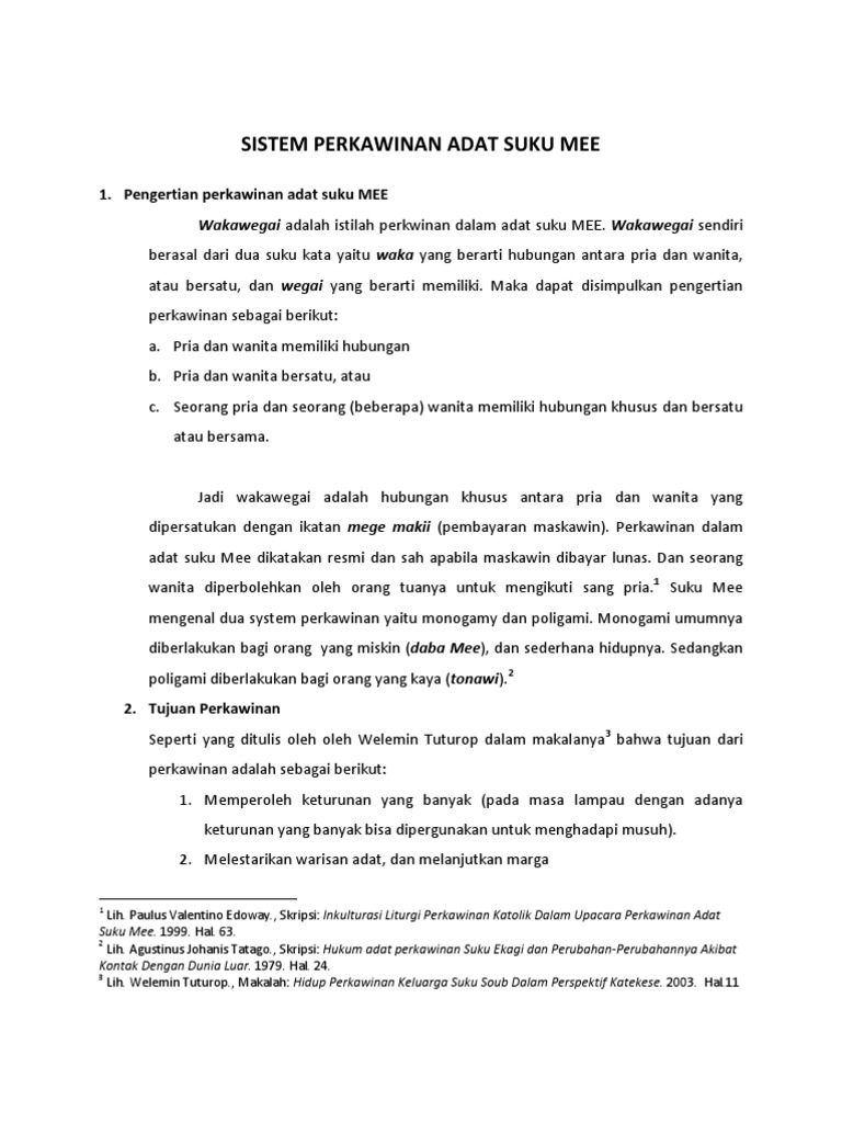 Sistem Perkawinan Adat Menurut Suku Mee