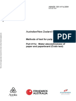 As NZS 1301.411s-2004 Methods of Test For Pulp and Paper Water Absorptiveness of Paper and Paperboard (Cobb T