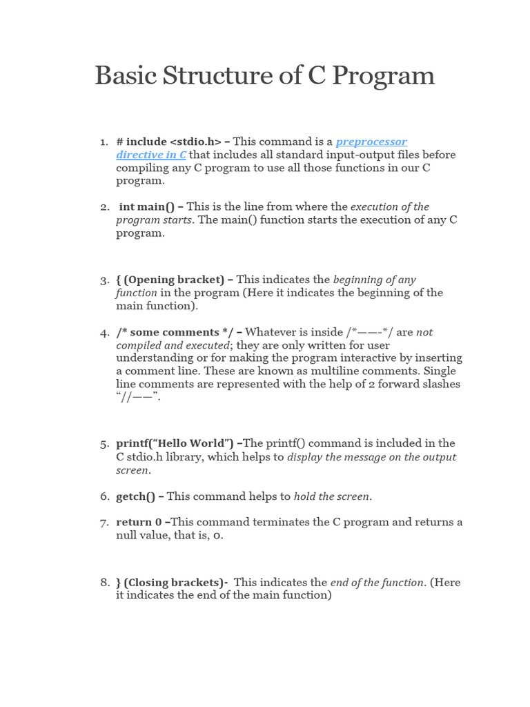 Basic Structure of C Program | PDF | Parameter (Computer Programming ...