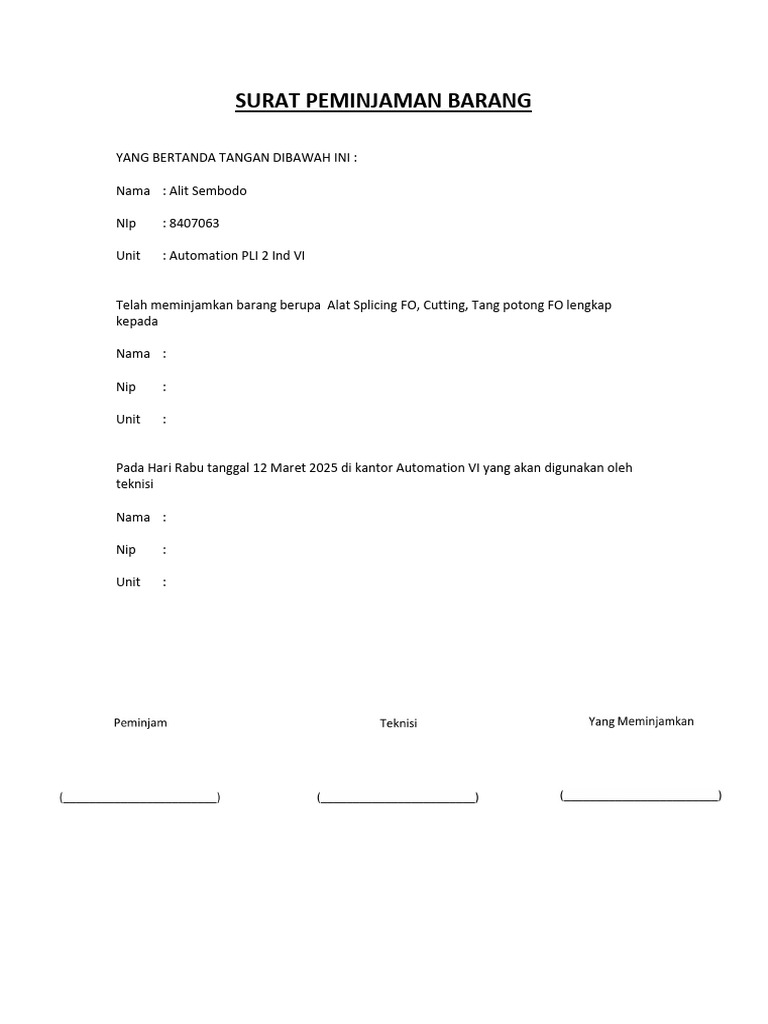 Surat Pinjam Barang | PDF