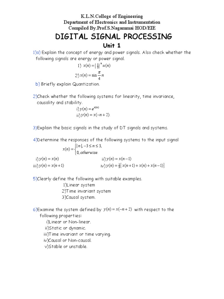 Digital Signal Processing Subha Discrete Fourier Transform Filter Signal Processing