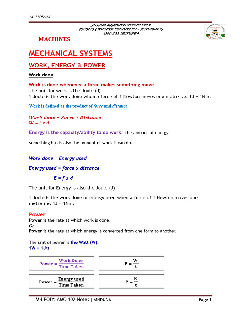 INTAKE 8 PHYS 1101 LECTURE 5 MACHINES_102721 | PDF | Lever | Machines