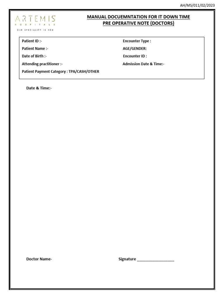 Pre Operative Notes- Anesthesia | PDF