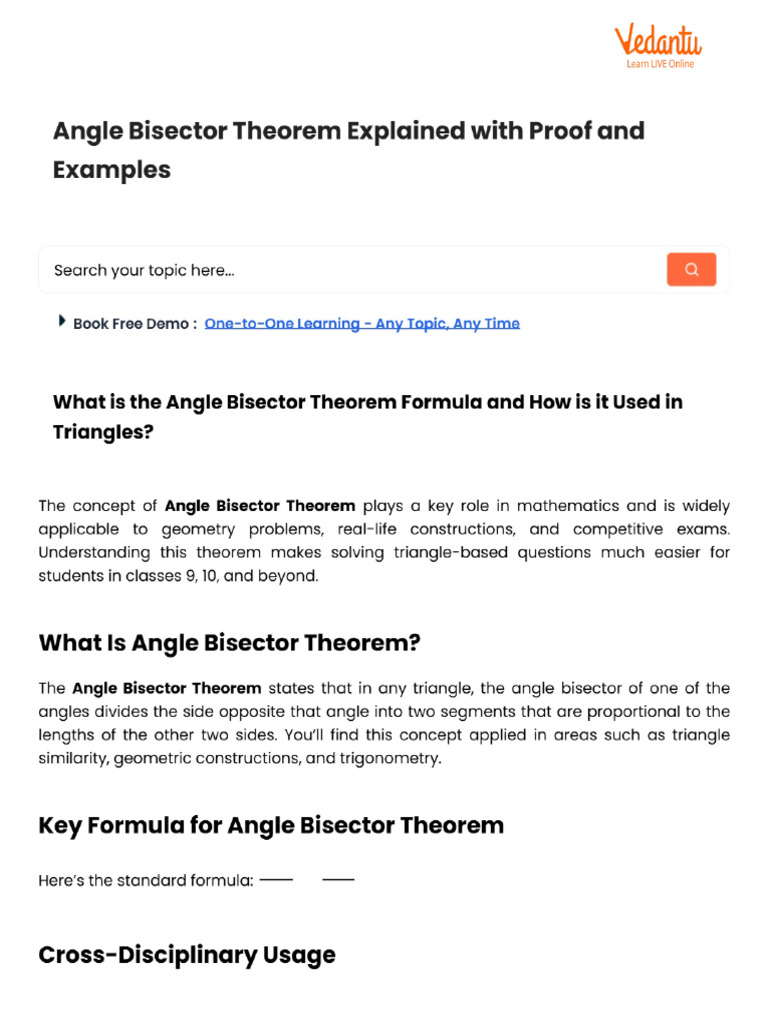 _Angle Bisector Theorem Explained With Proof and Examples | PDF