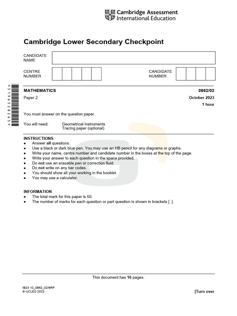 Math Paper 2 - Oct 2023 | PDF | Area | Elementary Mathematics