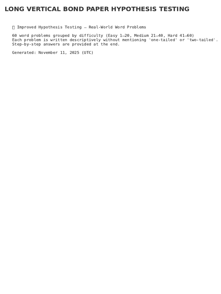Long Vertical Hypothesis Testing Word Problems | PDF