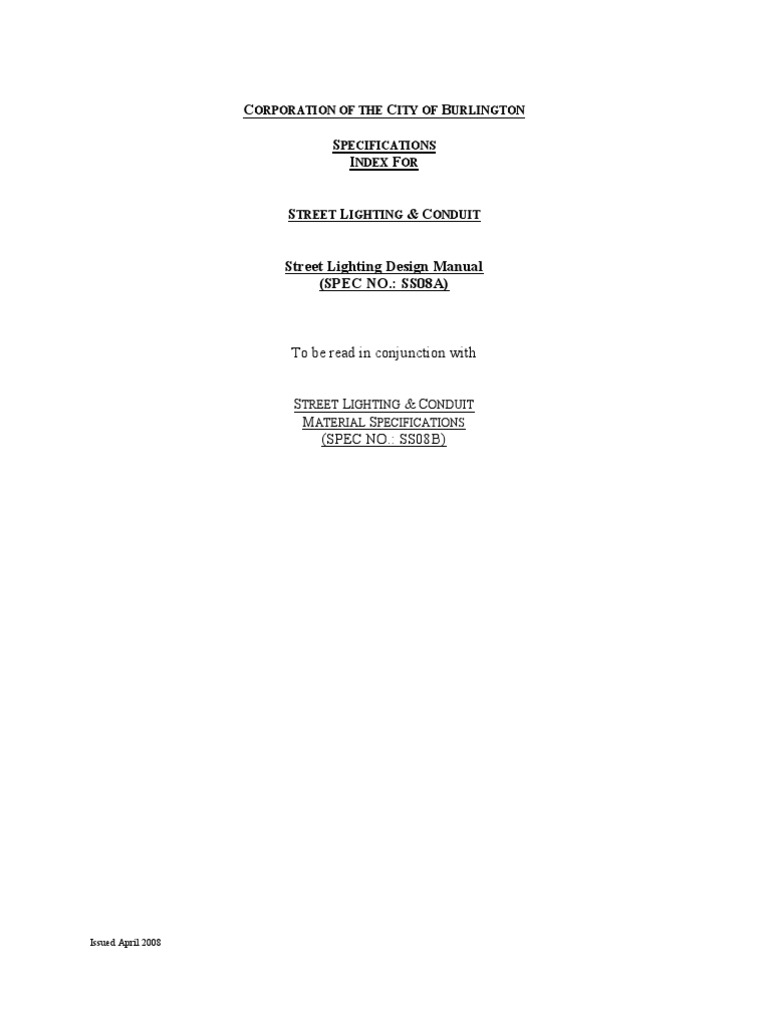 SS8A Street Lighting Design Manual PDF Street Light Lighting