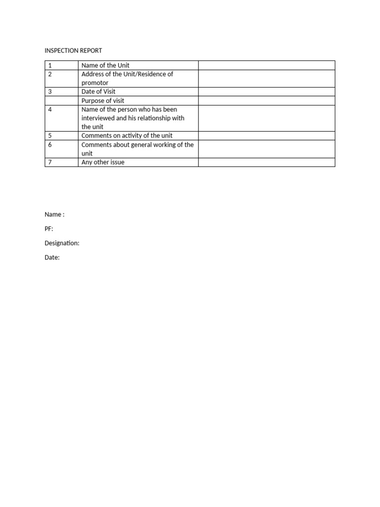Inspection Report Format Ttt | PDF