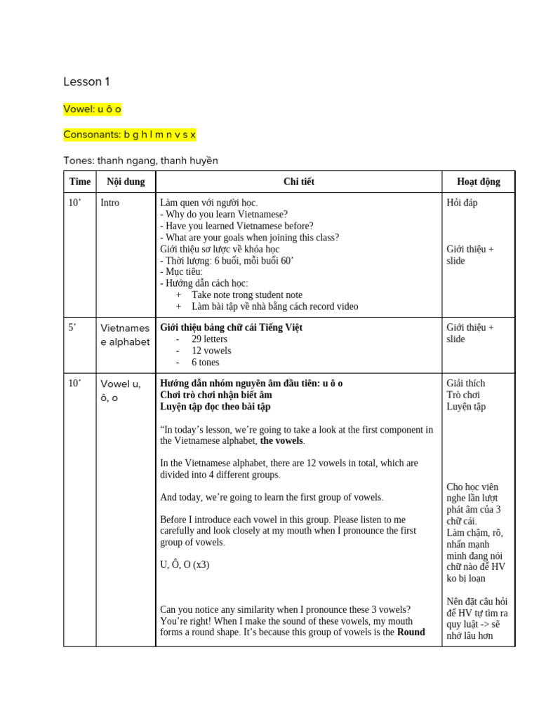 Teacher Training - Lesson Plan | PDF | Vietnamese Language | Consonant