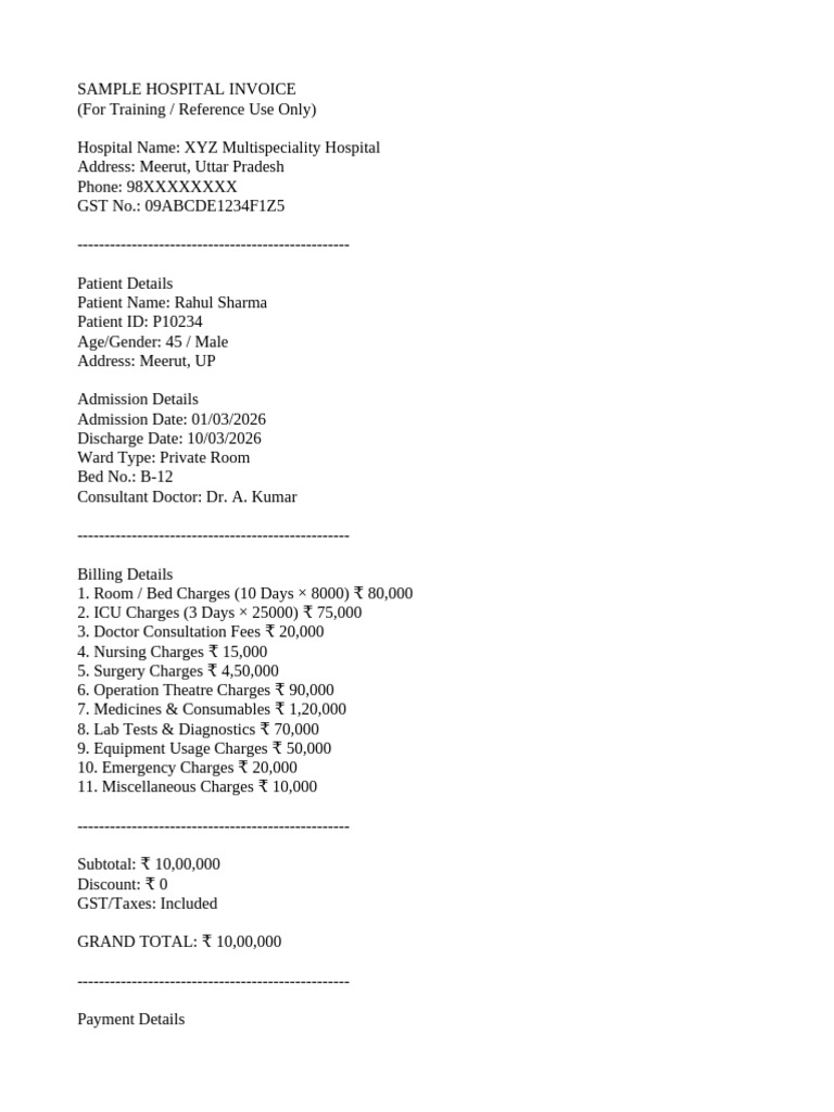 Sample Hospital Invoice | PDF