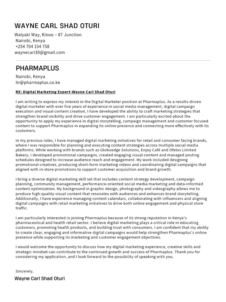 Wayne Carl Shad Oturi Resume Pharmaplus | PDF | Brand | Digital Marketing