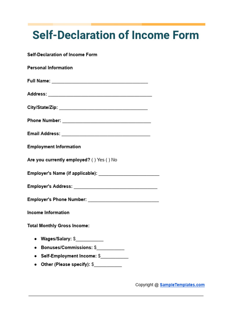 Self Declaration of Income Form Self Declaration of Income ...