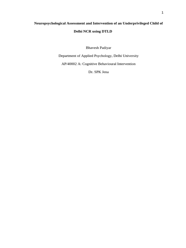 Neuropsychological Assessment and Intervention of an Underprivileged ...