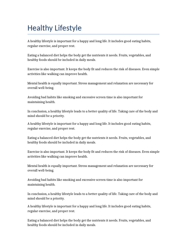 Healthy_Lifestyle_Essay | PDF | Healthy Diet | Diet (Nutrition)