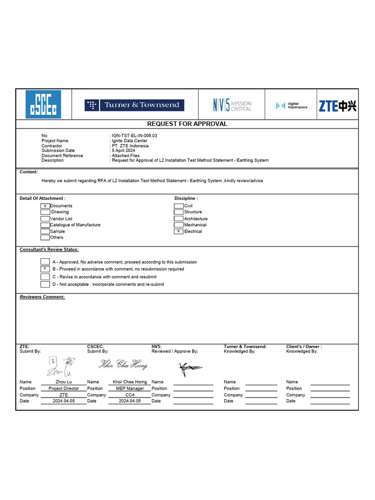 IGN-TST-EL-In-006 (CxA L2 Installation Test Method Statement - Earthing ...