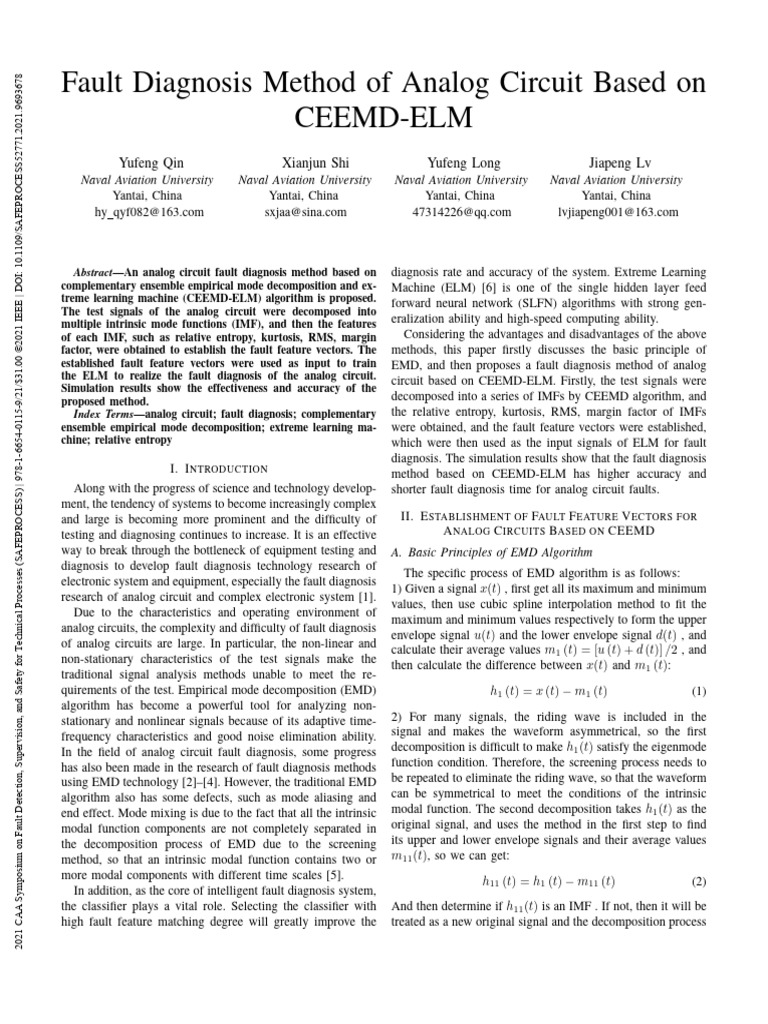 Fault Diagnosis Method of Analog Circuit Based on CEEMD-ELM | PDF ...