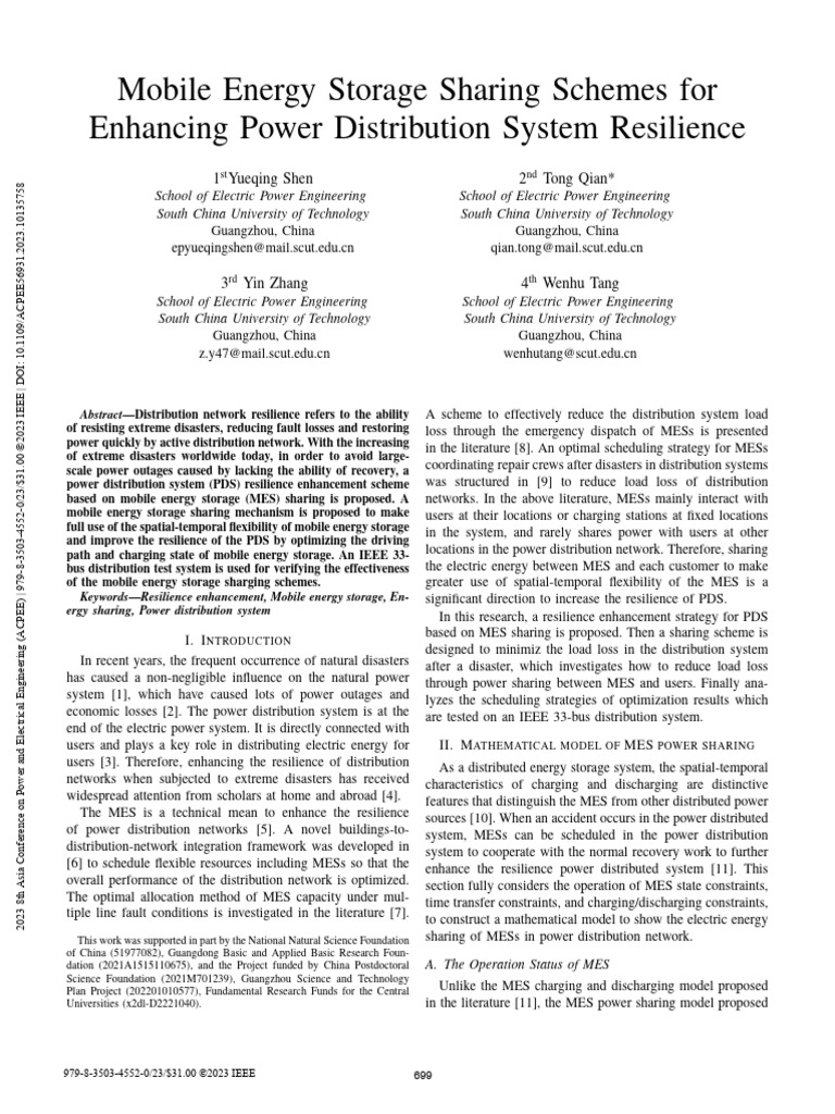Mobile Energy Storage Sharing Schemes for Enhancing Power Distribution ...