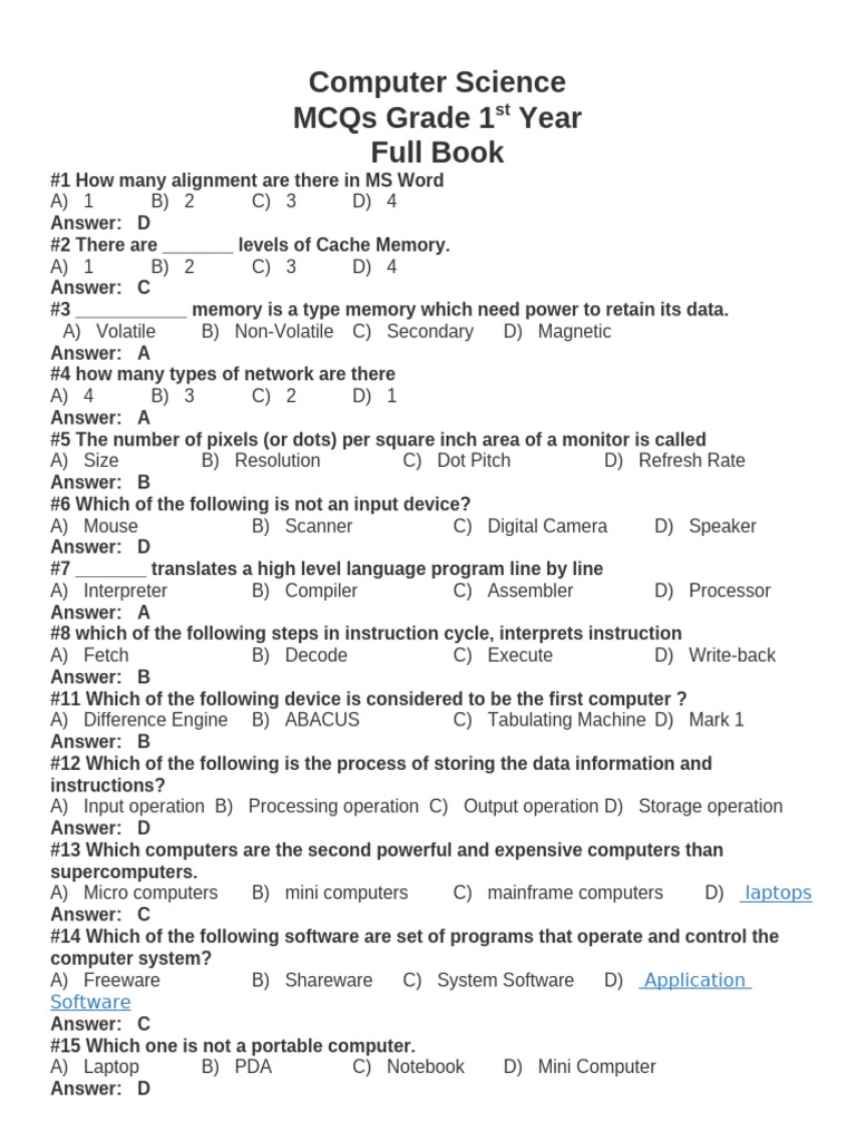 MCQs full book 1st year | PDF | Computer Data Storage | Network Topology
