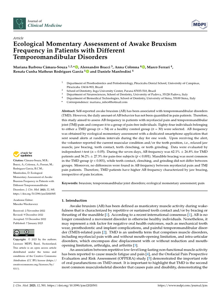 Ecological Momentary Assessment of Awake Bruxism | PDF | Health ...