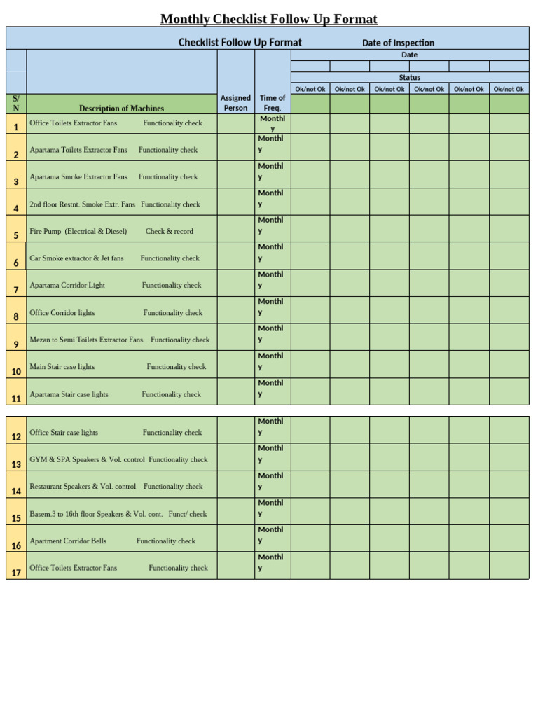 Monthly Checklist Follow Up Format1 | PDF