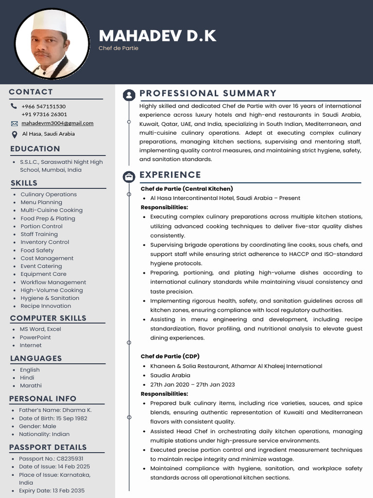 ATS CV 1 - 2026-01-14T221134.199 | PDF | Chef | Kitchen