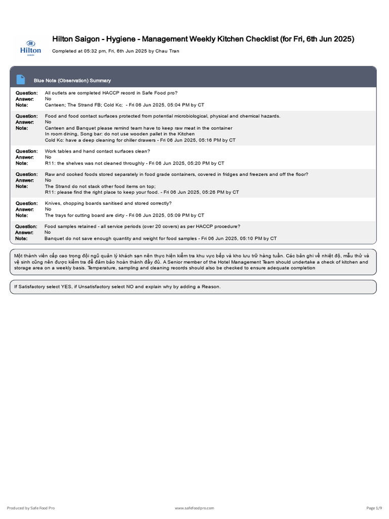 250606. MANAGEMENT WEEKLY KITCHEN CHECKLIST | PDF | Home | Food And ...