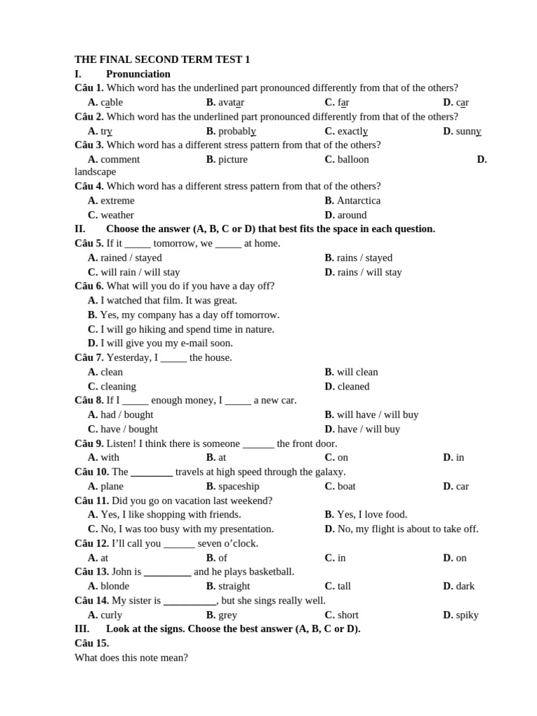 The Final Second Term Test 1 | PDF