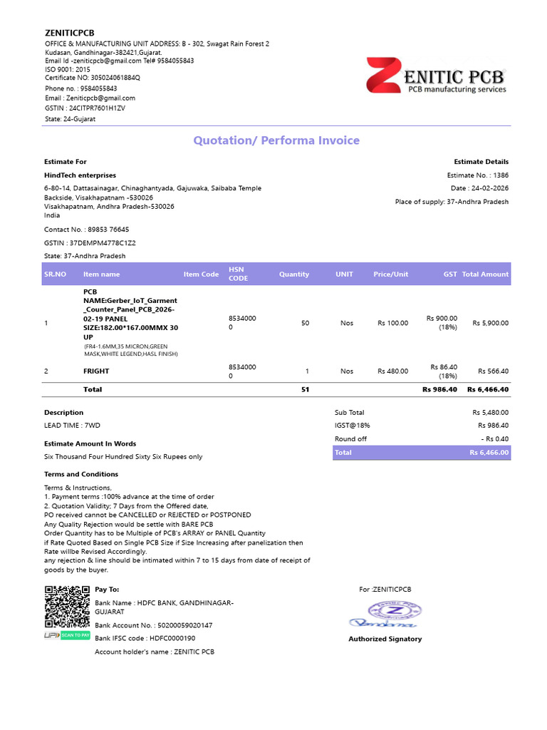 Quotation Performa Invoice_1386_24!02!26 HindTech Enterprises-2 | PDF