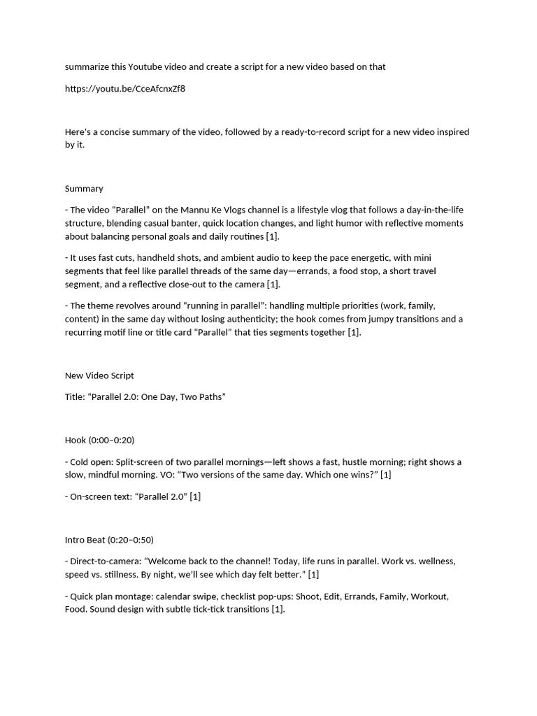 Parallel Universe Video Concept Script | PDF