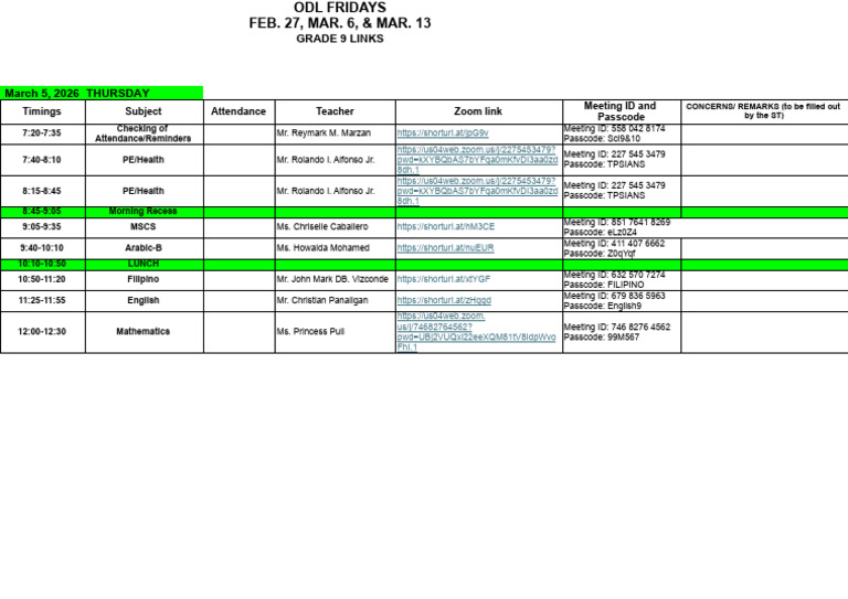 Online Distance Learning Schedule.xlsx 9d | PDF