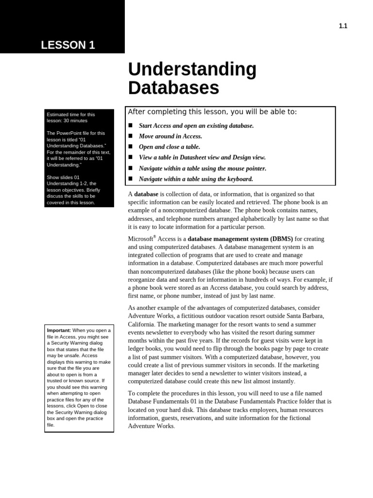 Database_Instructor_Manual_Lesson_01 | PDF