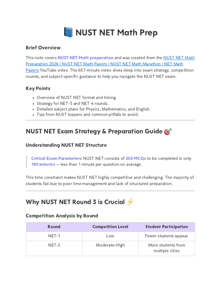 NUST NET Math Preparation 2026 I NUST NET Math Papers I NUST NET Math ...