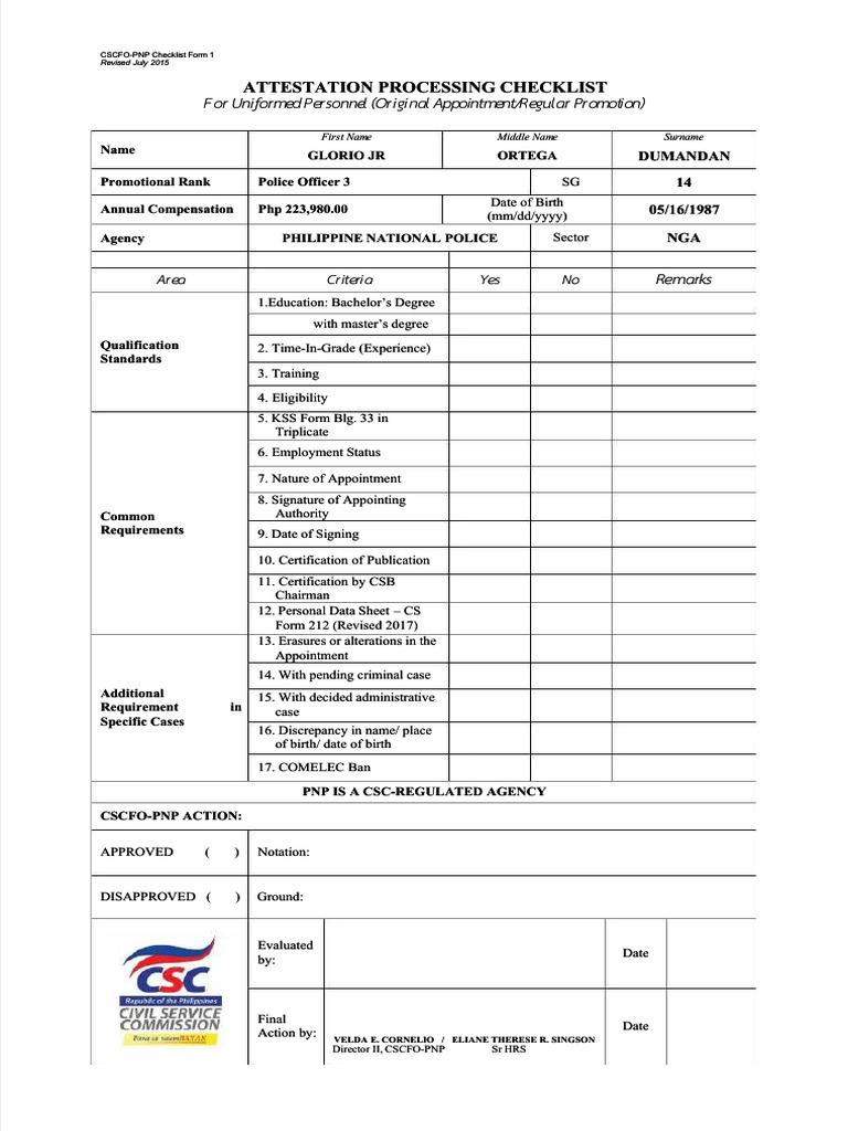 PDF Cscfo PNP Checklist Form 1 Compress | PDF