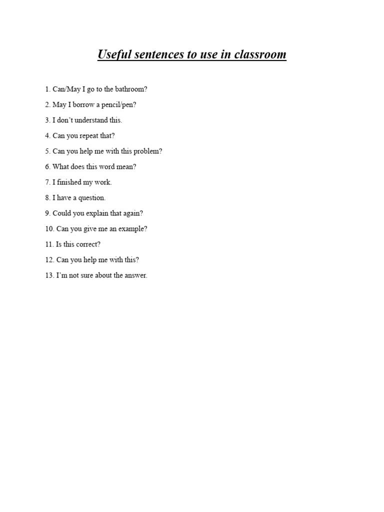 Useful Sentences to Use in Classroom | PDF