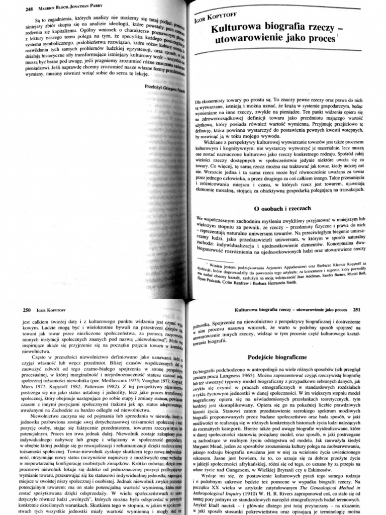 Zajęcia Nr 2. I. Kopytoff, Kulturowa Biografia Rzeczy - Utowarowinie ...